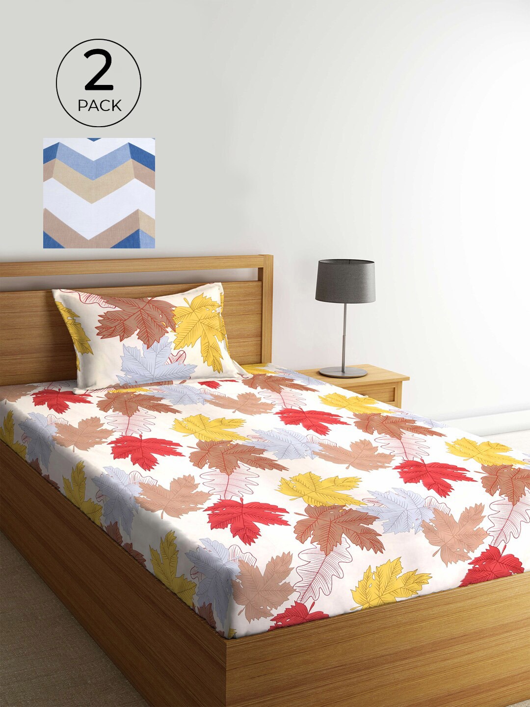 

KLOTTHE White & Blue Floral 210 TC 2 Single Bedsheets with 2 Pillow Covers