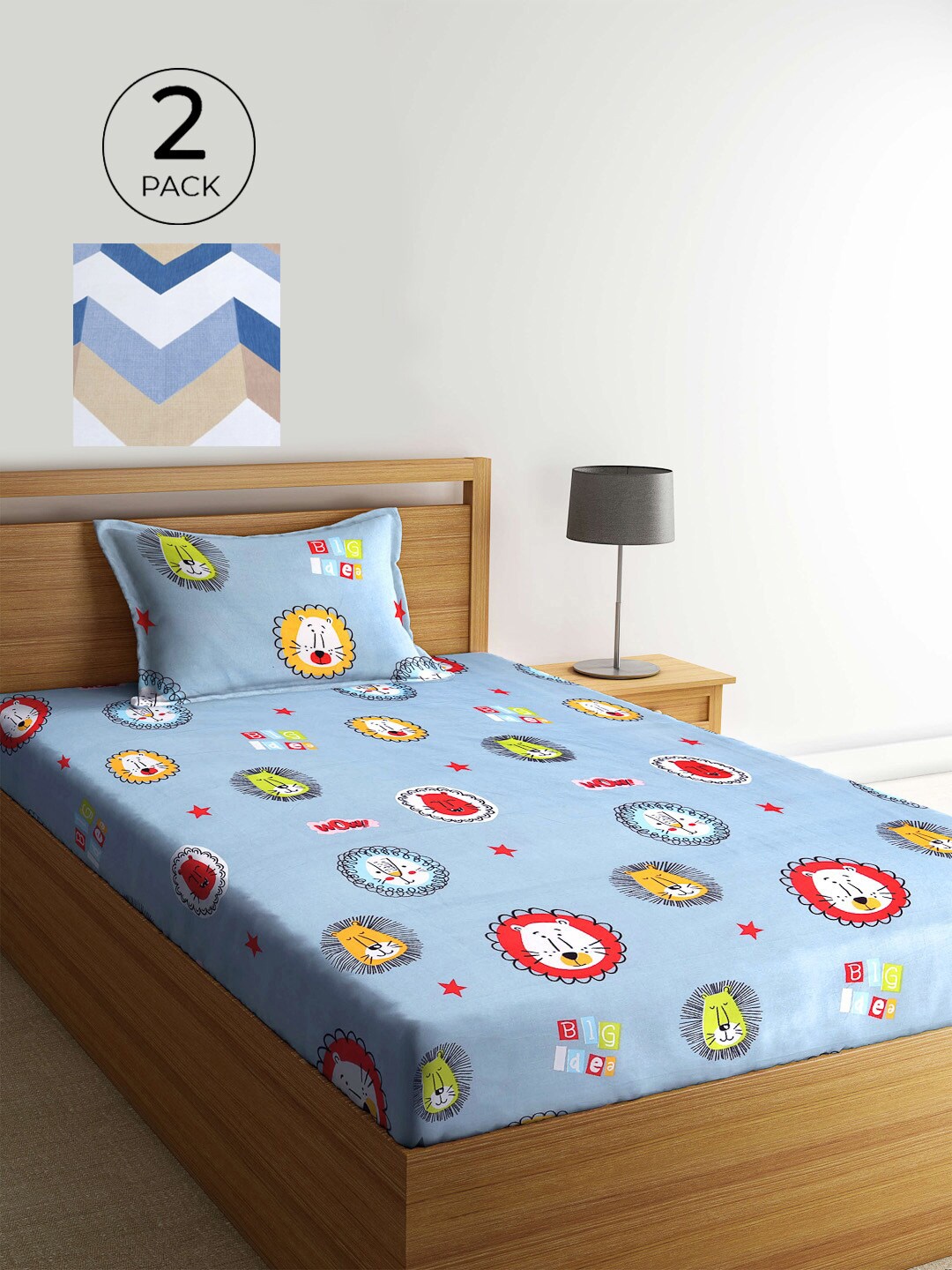 

KLOTTHE Blue & White Cartoon Characters 210 TC 2 Single Bedsheets with 2 Pillow Covers