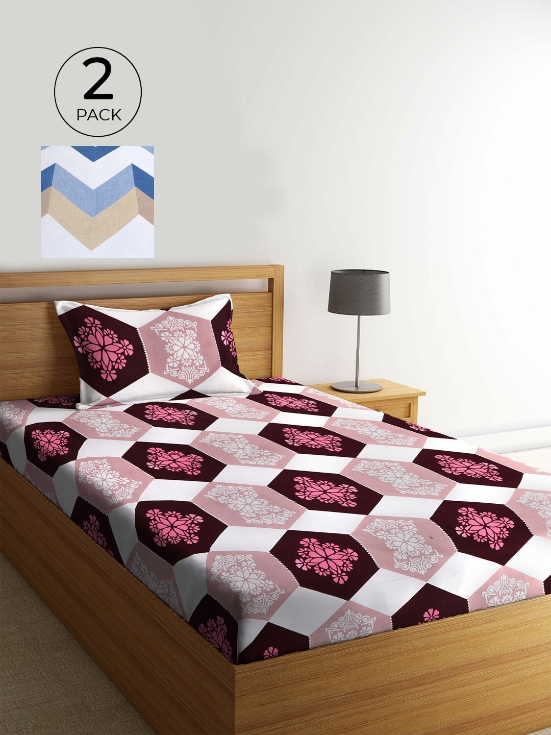 

KLOTTHE White & Pink Floral 210 TC 2 Single Bedsheets with 2 Pillow Covers