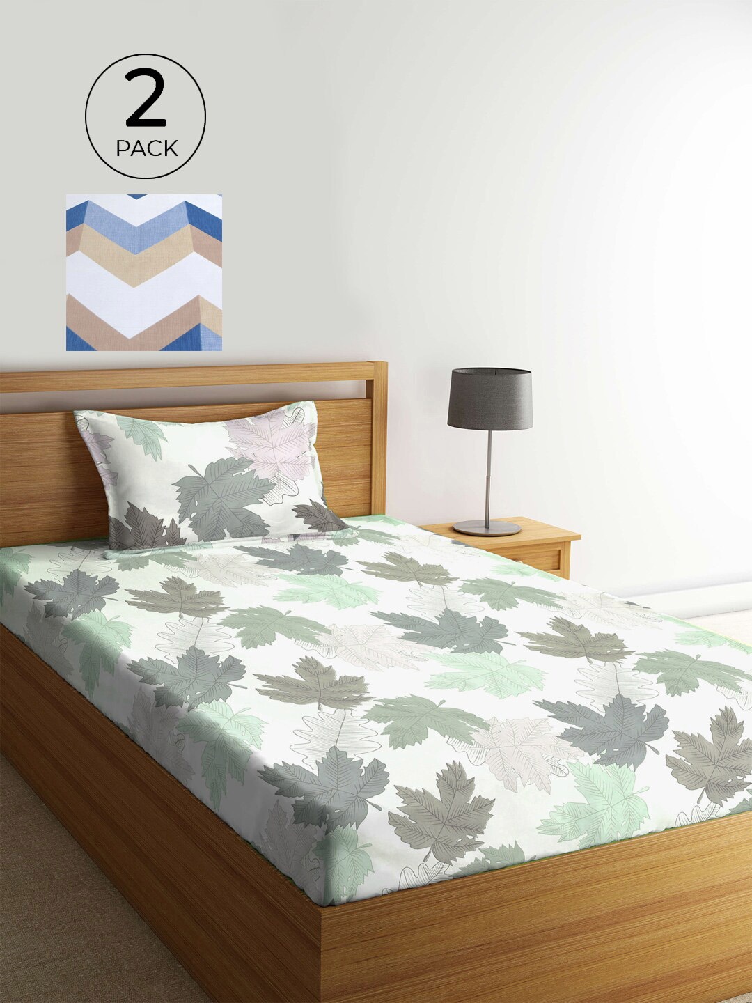 

KLOTTHE White & Grey Floral 210 TC 2 Single Bedsheets with 2 Pillow Covers