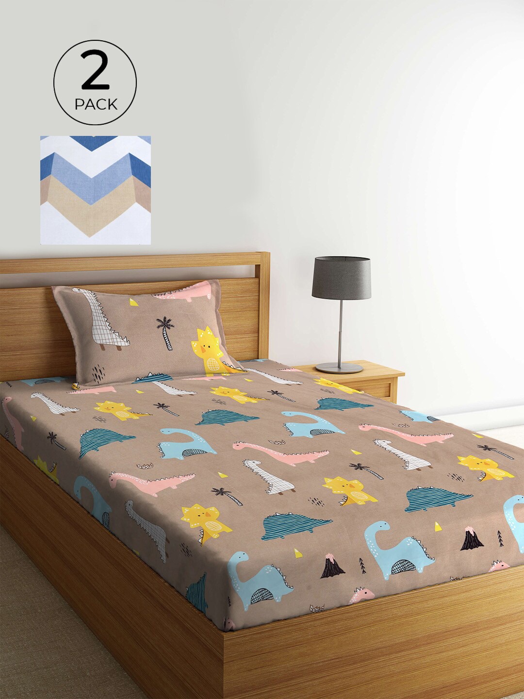 

KLOTTHE Brown & White Cartoon 210 TC 2 Single Bedsheets with 2 Pillow Covers
