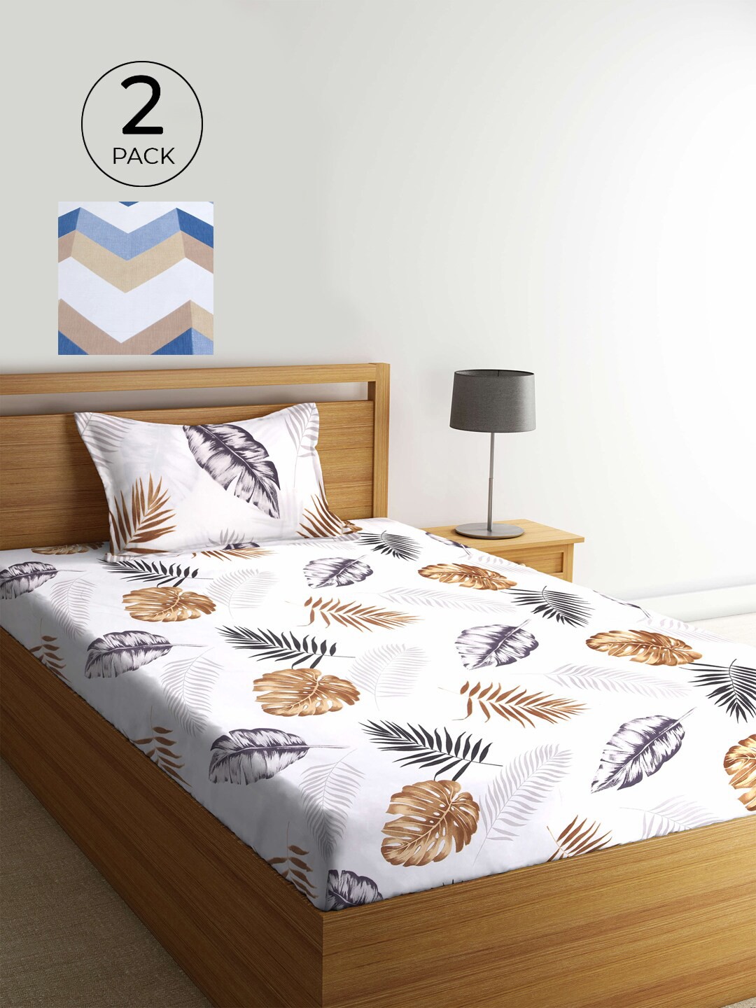 

KLOTTHE White & Blue Floral 210 TC 2 Single Bedsheets with 2 Pillow Covers