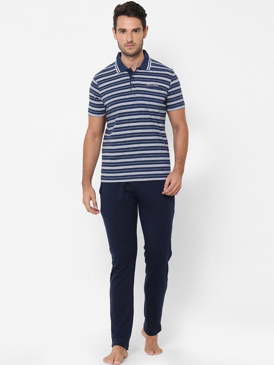 

Sweet Dreams Men Navy Blue & White Striped Night suit