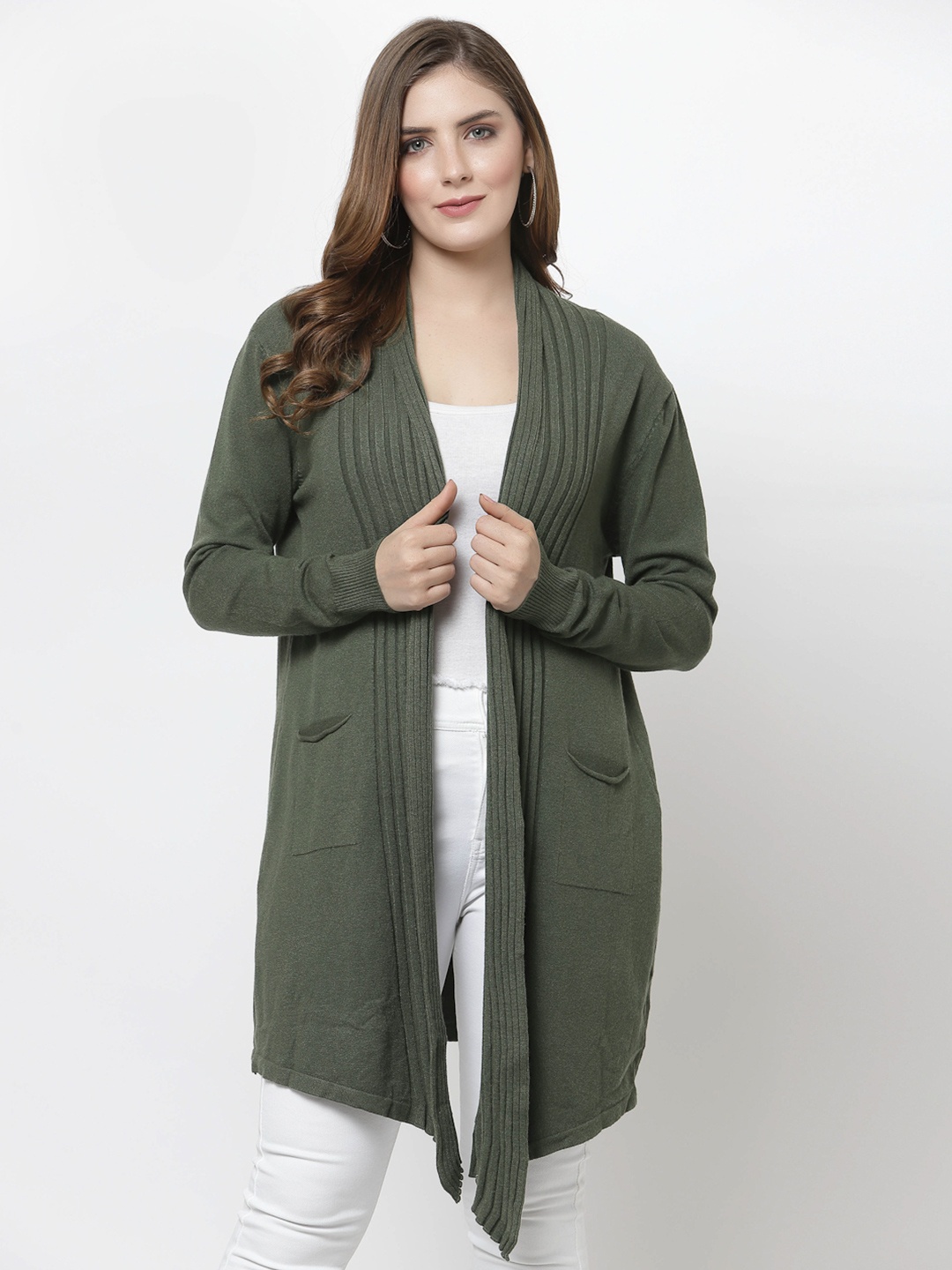 

Mafadeny Women Green Longline Shrug