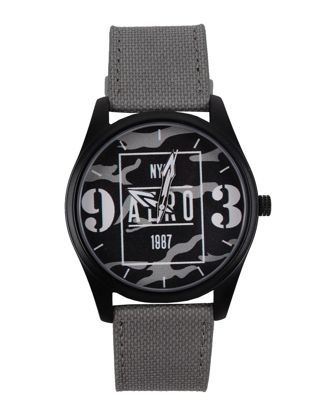 

Aeropostale Unisex Black Brass Printed Dial & Grey Straps Analogue Watch AERO_AW_C2