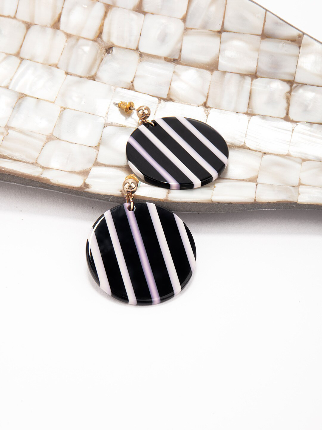 

Lilly & sparkle Black & White Circular Drop Earrings