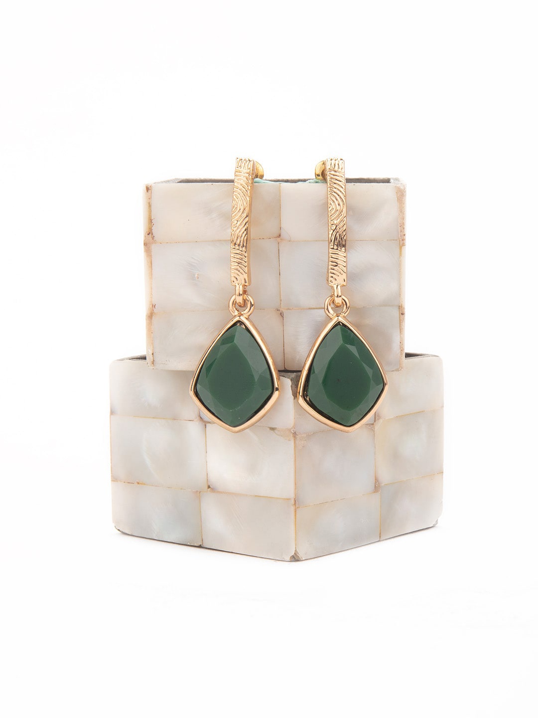 

Lilly & sparkle Green & Gold-Plated Geometric Stone Studded Drop Earrings