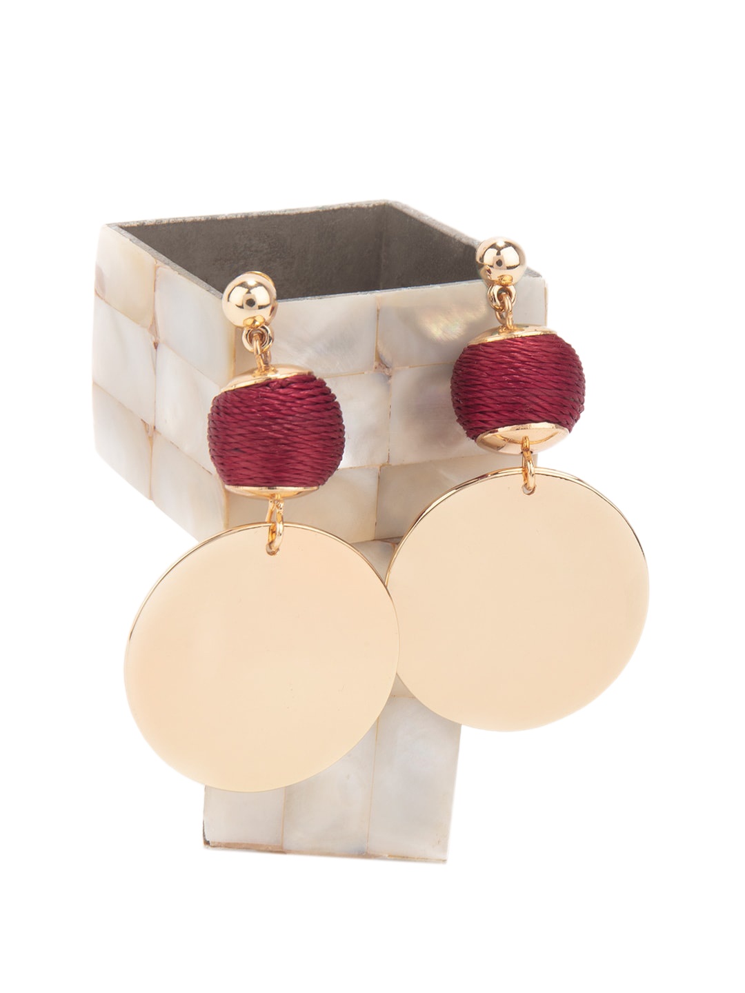 

Lilly & sparkle Gold-Plated & Maroon Thread Circular Drop Earrings