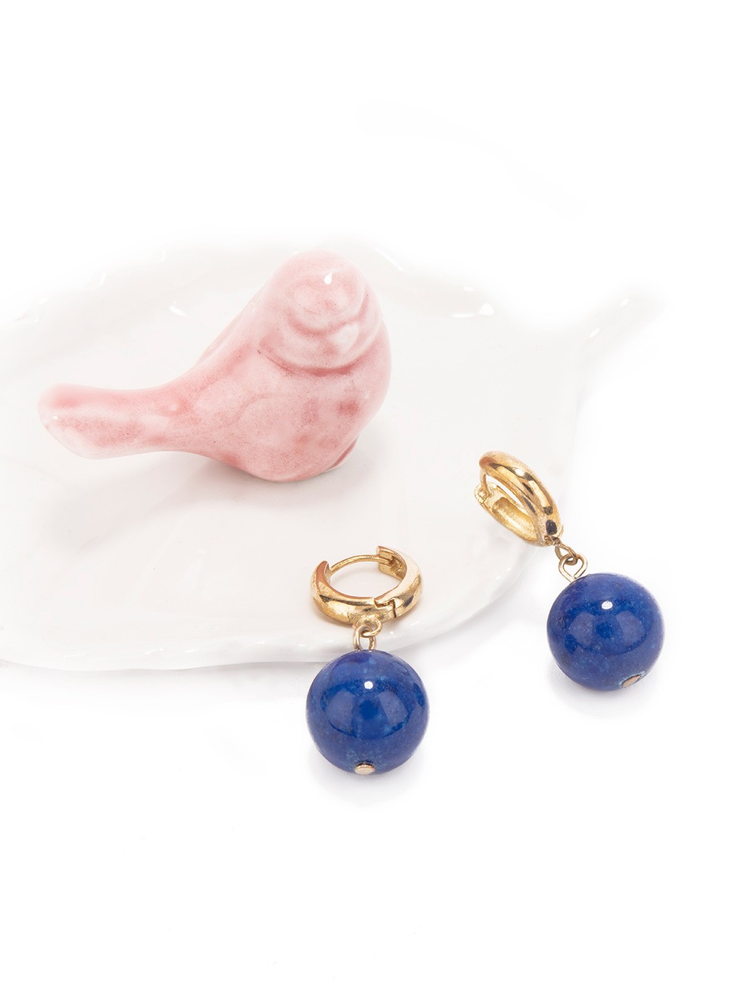 

Lilly & sparkle Blue & Gold-Plated Spherical Drop Earrings