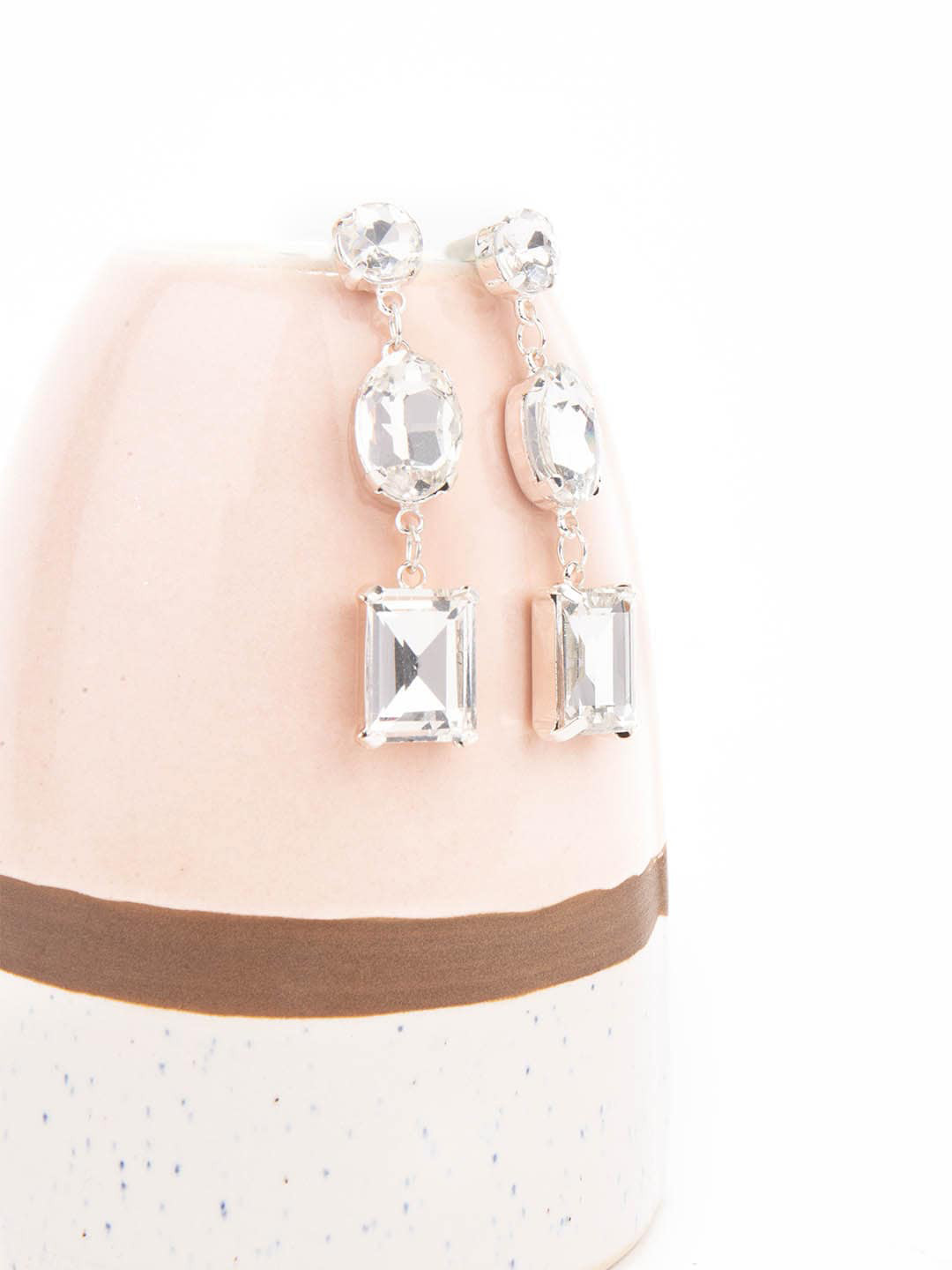 

Lilly & sparkle Silver-Toned & Plated Geometric Stone Studded Handcrafted Drop Earrings