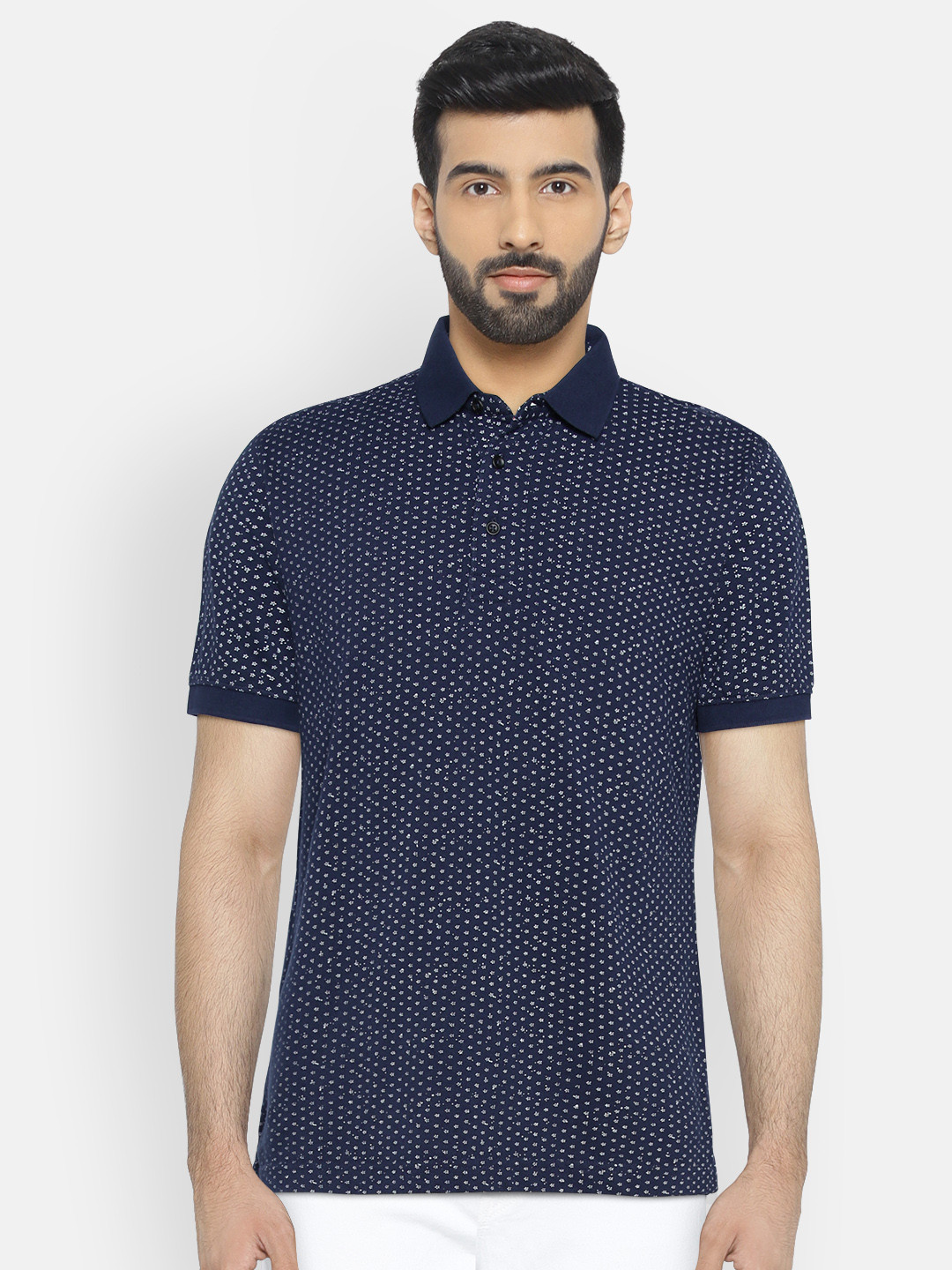 

John Players Men Navy Printed Polo T-shirt, Navy blue