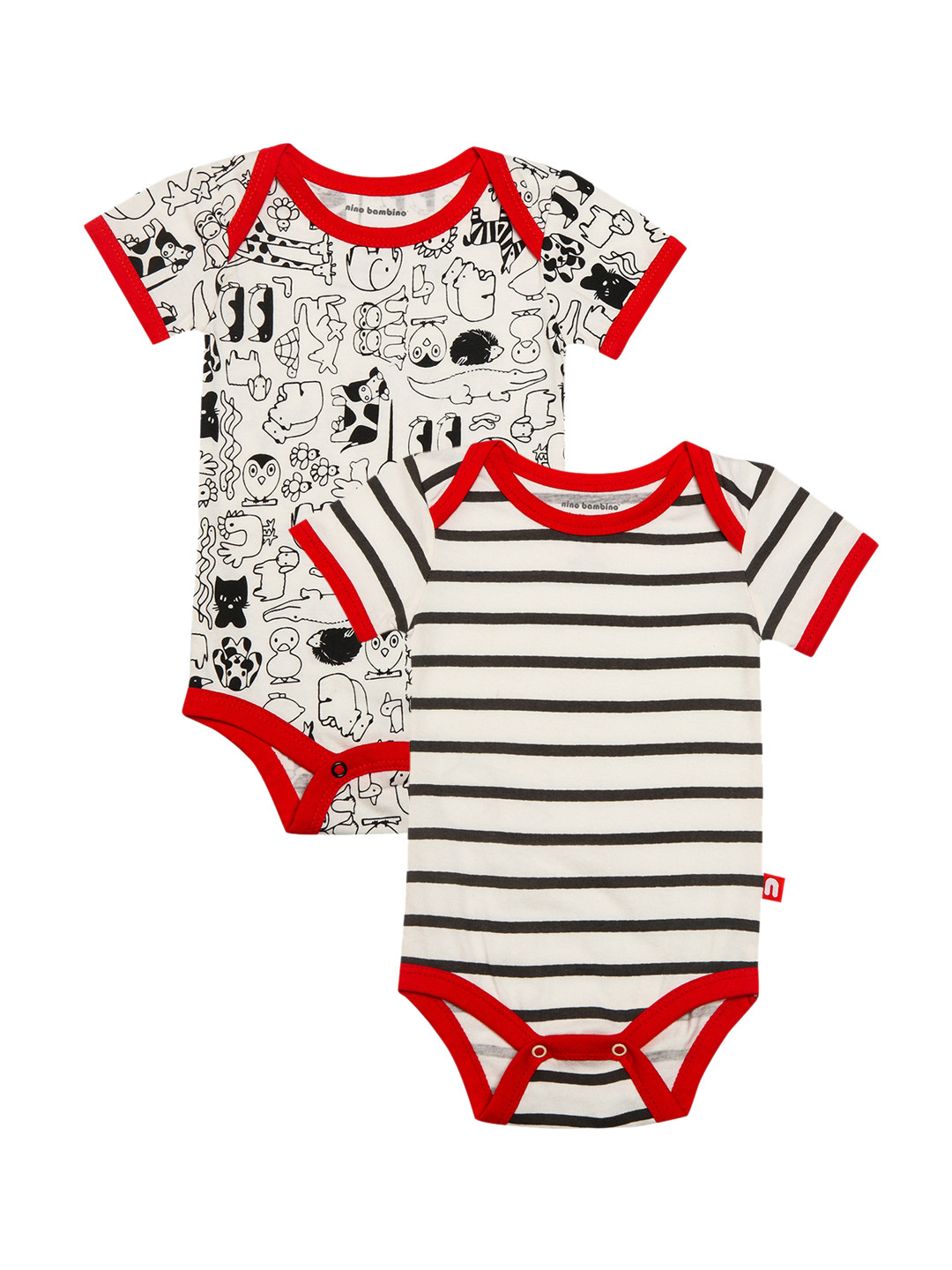 

Nino Bambino Infant Kids Pack Of 2 Printed Pure Organic Cotton Bodysuits, Off white