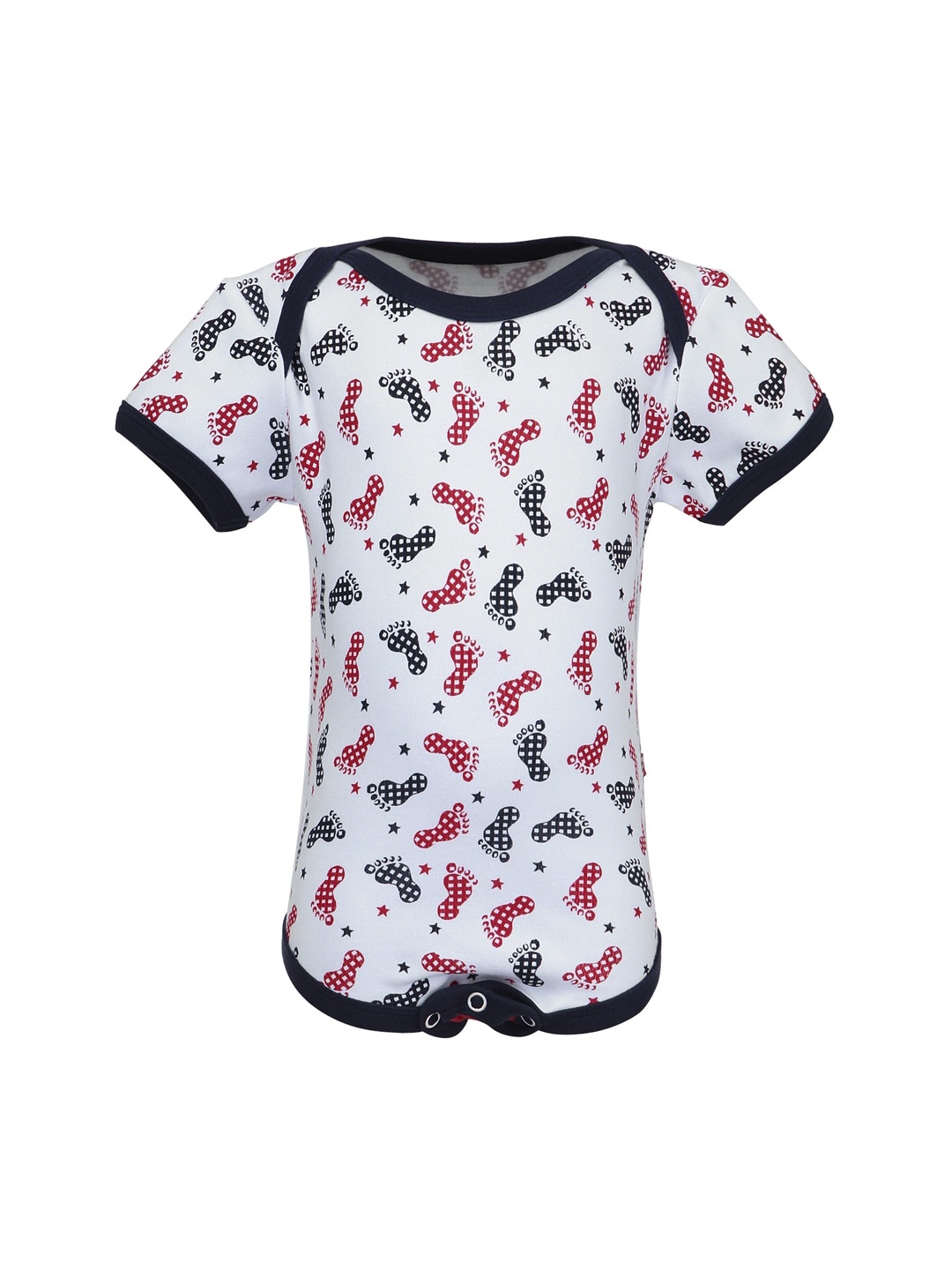 

Nino Bambino Infant Kids White & Navy-Blue Printed Pure Organic Cotton Bodysuit