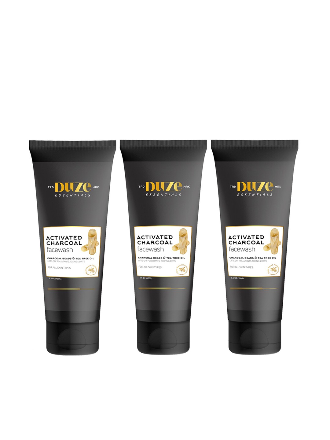 

Duze Set of 3 Activated Charcoal Facewash with Charcoal Beads & Tea Tree Oil, Black