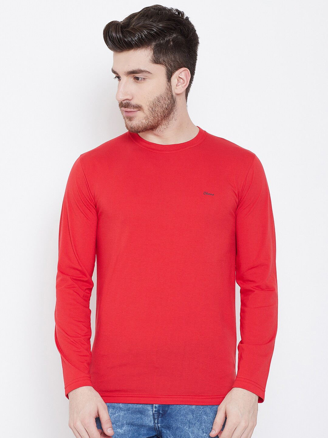

Okane Men Red Solid T-shirt