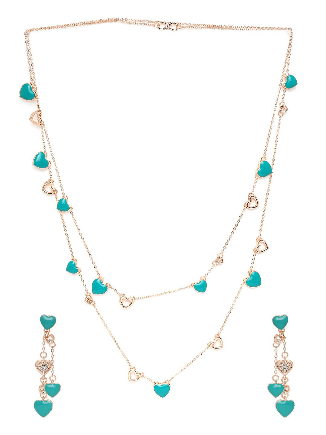 

Mahi Women Rose Gold & Green Heart Crystal Layered Necklace set