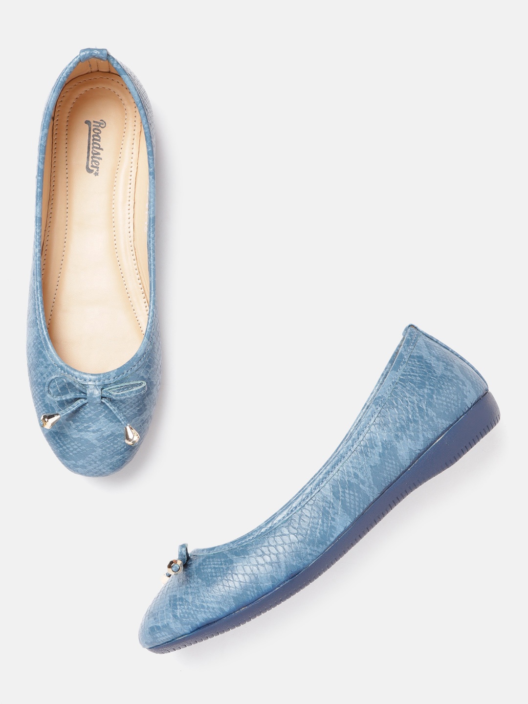 

Roadster Women Blue Snakeskin Textured Ballerinas with Bows Detail