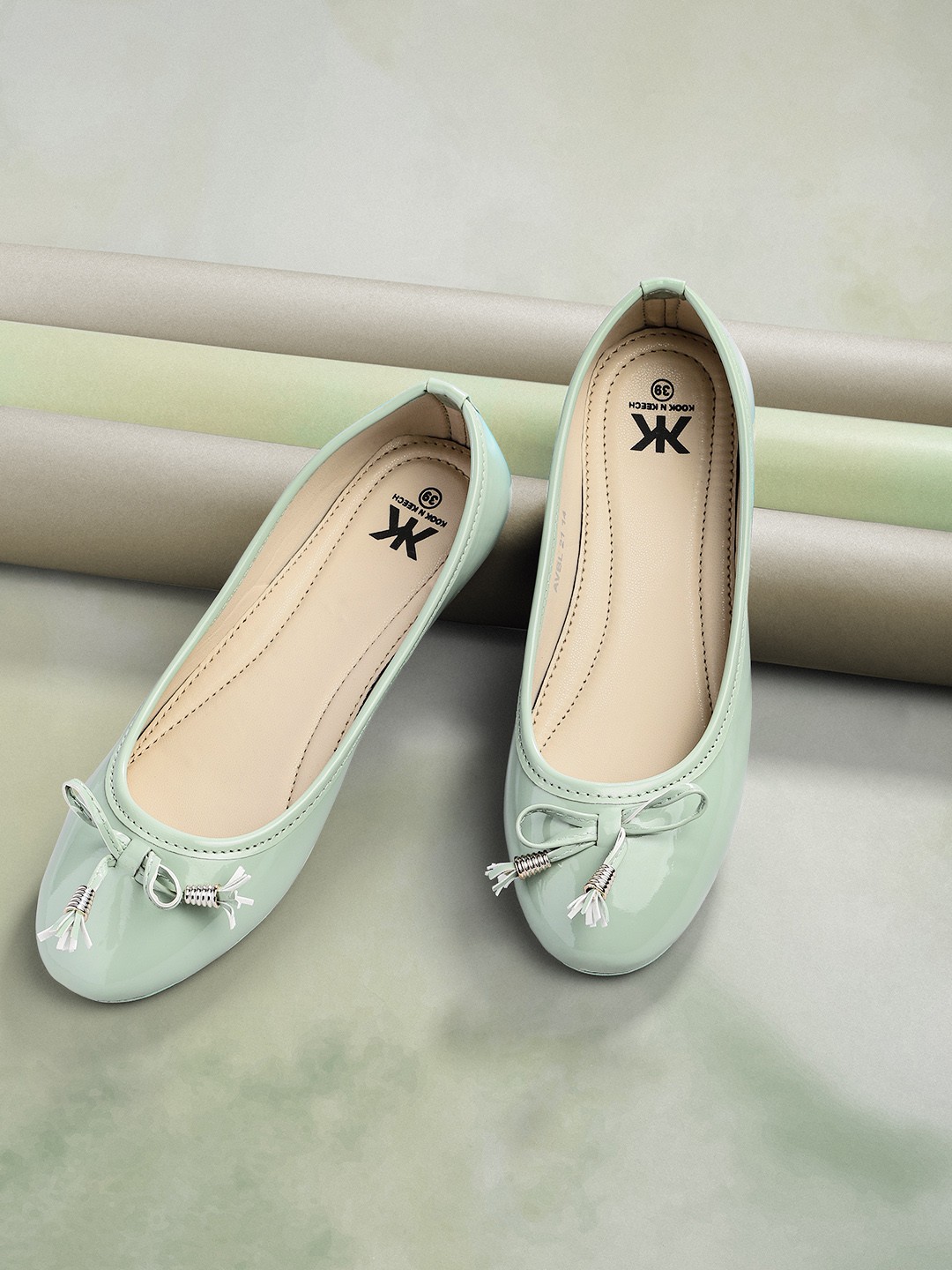 

Kook N Keech Women Sea Green Solid Ballerinas with Bow Detail