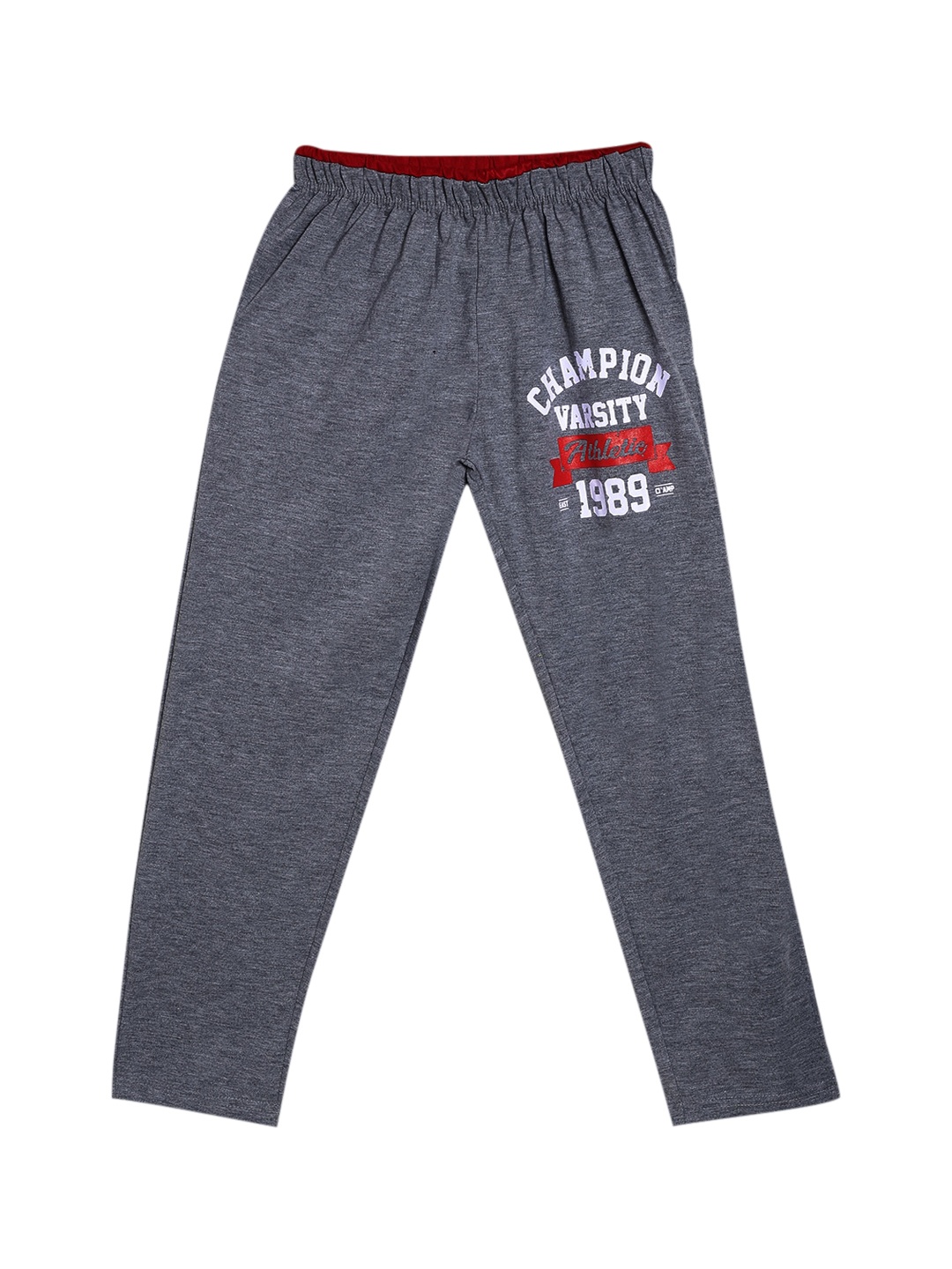 

SWEET ANGEL Boys Charcoal Grey Champion Printed Straight-Fit Cotton Track Pants