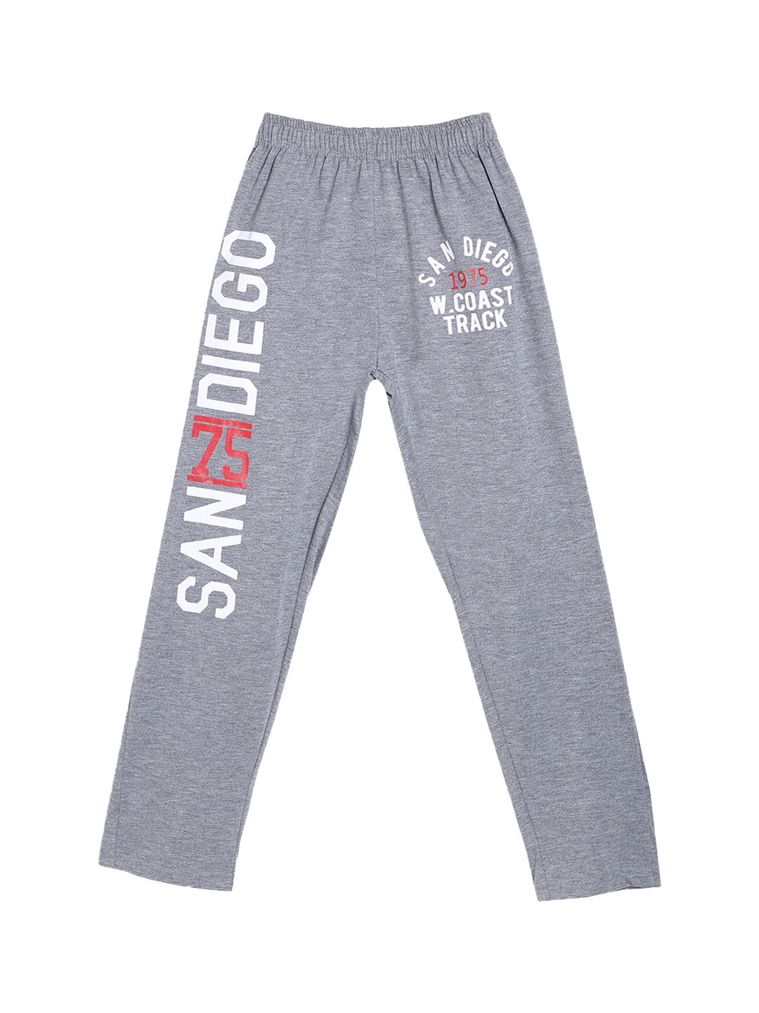 

SWEET ANGEL Boys Grey Melange & White Printed Straight-Fit Pure Cotton Track Pants