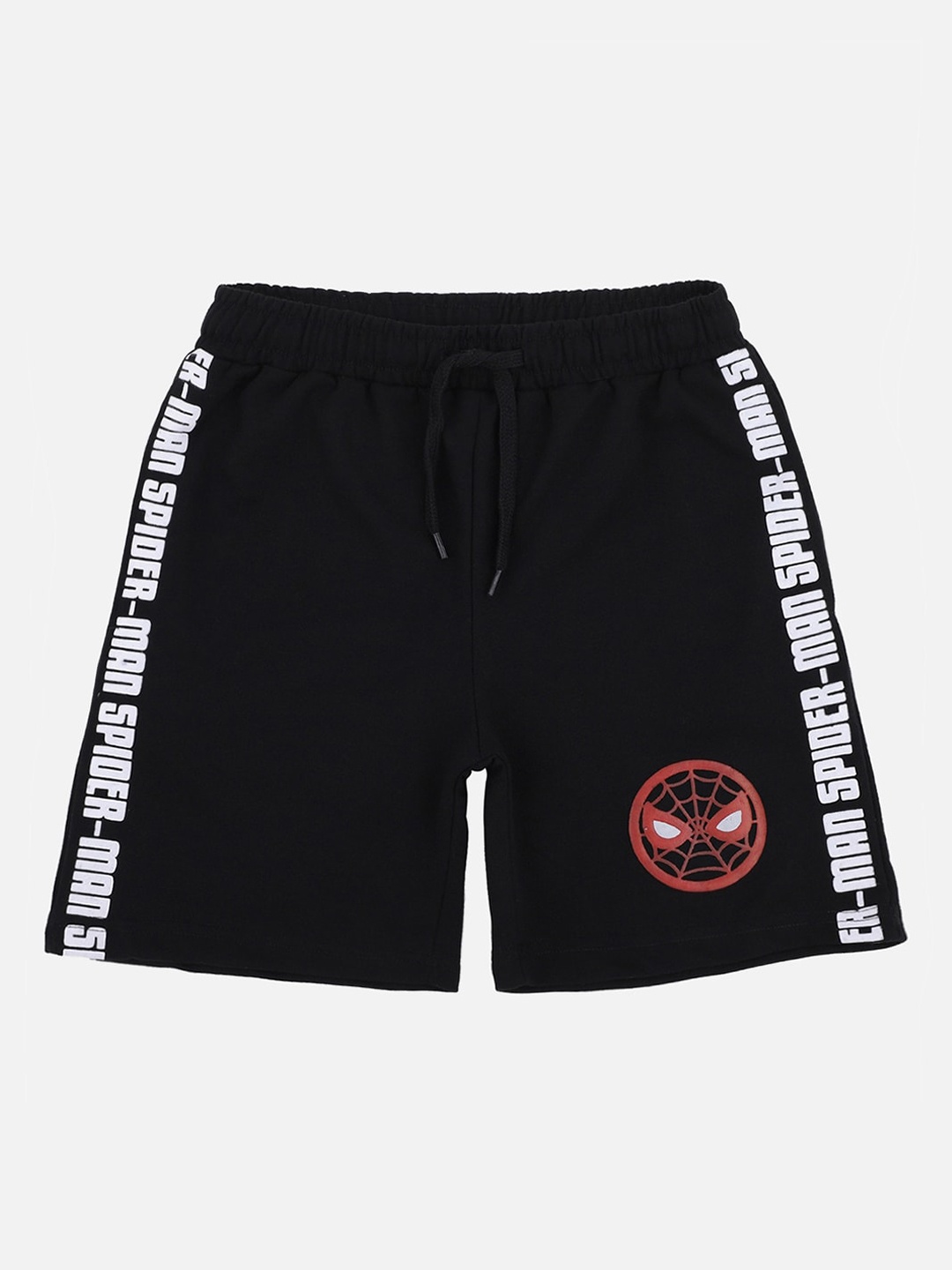 

Kids Ville Boys Black Spiderman Printed Regular Shorts