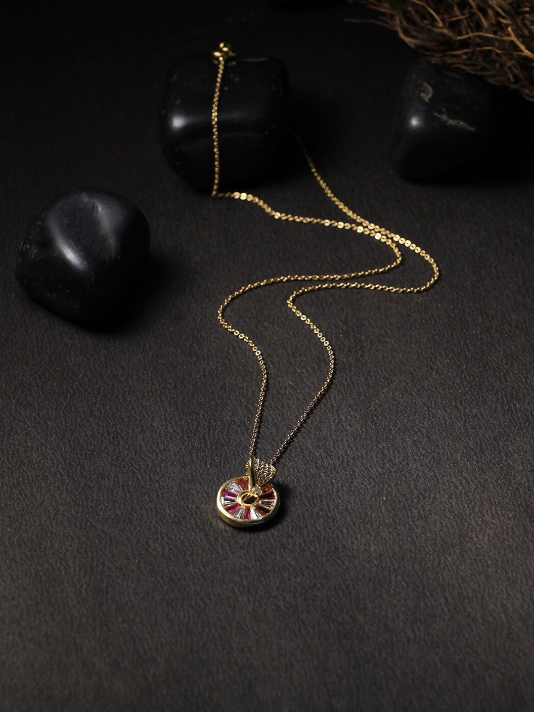 

Adwitiya Collection Gold-Toned & Pink Copper Gold-Plated Antique Chain