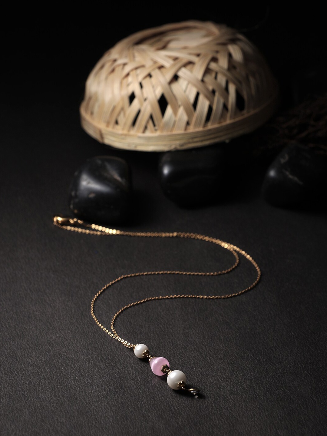 

Adwitiya Collection Women Pink & Gold-Plated 24CT Minimal Antique Chain With Pendant