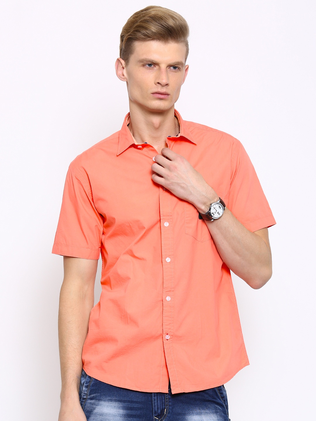 

Arrow Sport Men Peach-Coloured Regular Fit Solid Casual Shirt