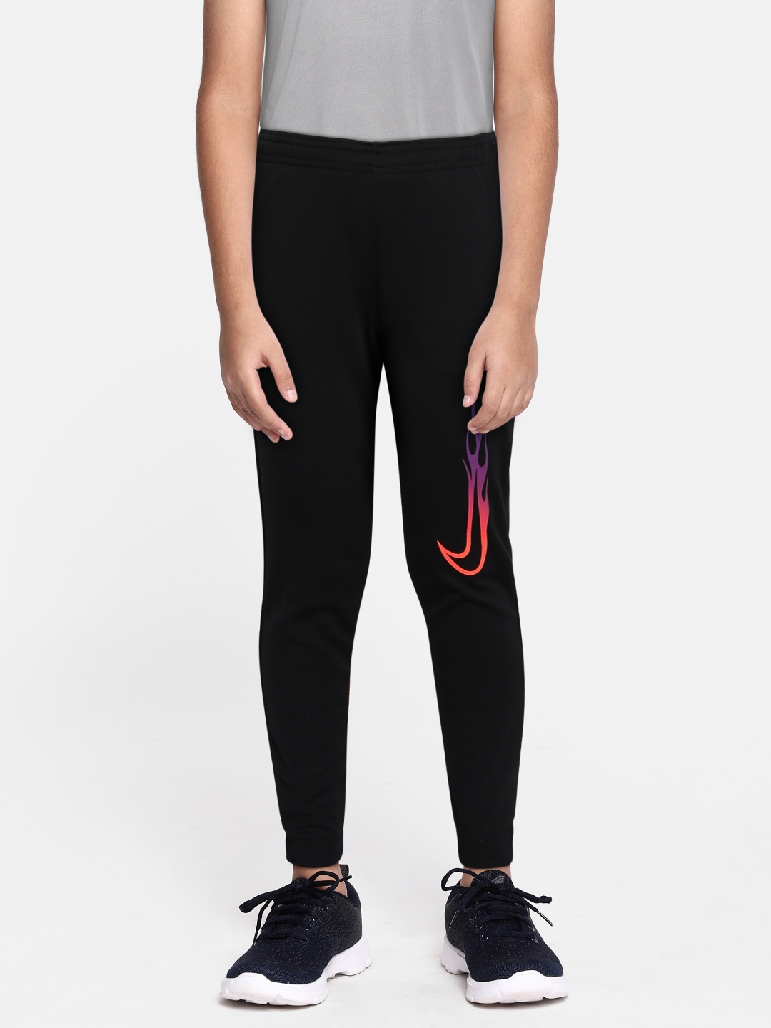 

Nike Kids Unisex Dri-FIT Black Brand Logo Printed KM Y PNT PZ Soccer Jogger Pants