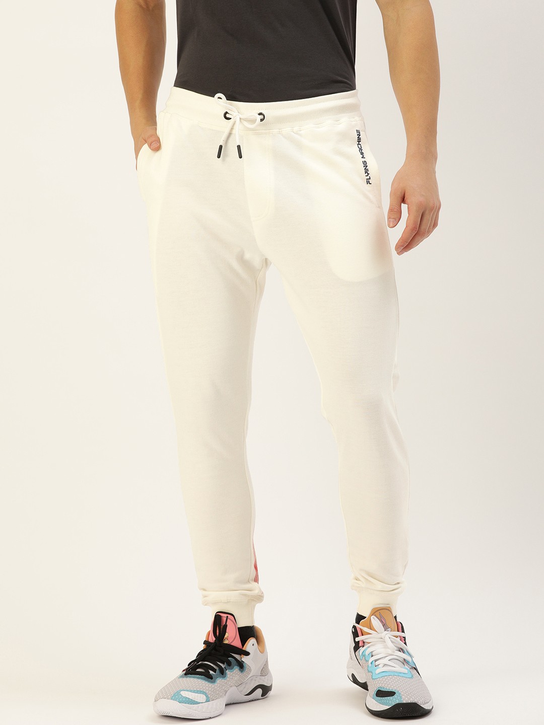 

Flying Machine Men White Brand Logo Printed Joggers