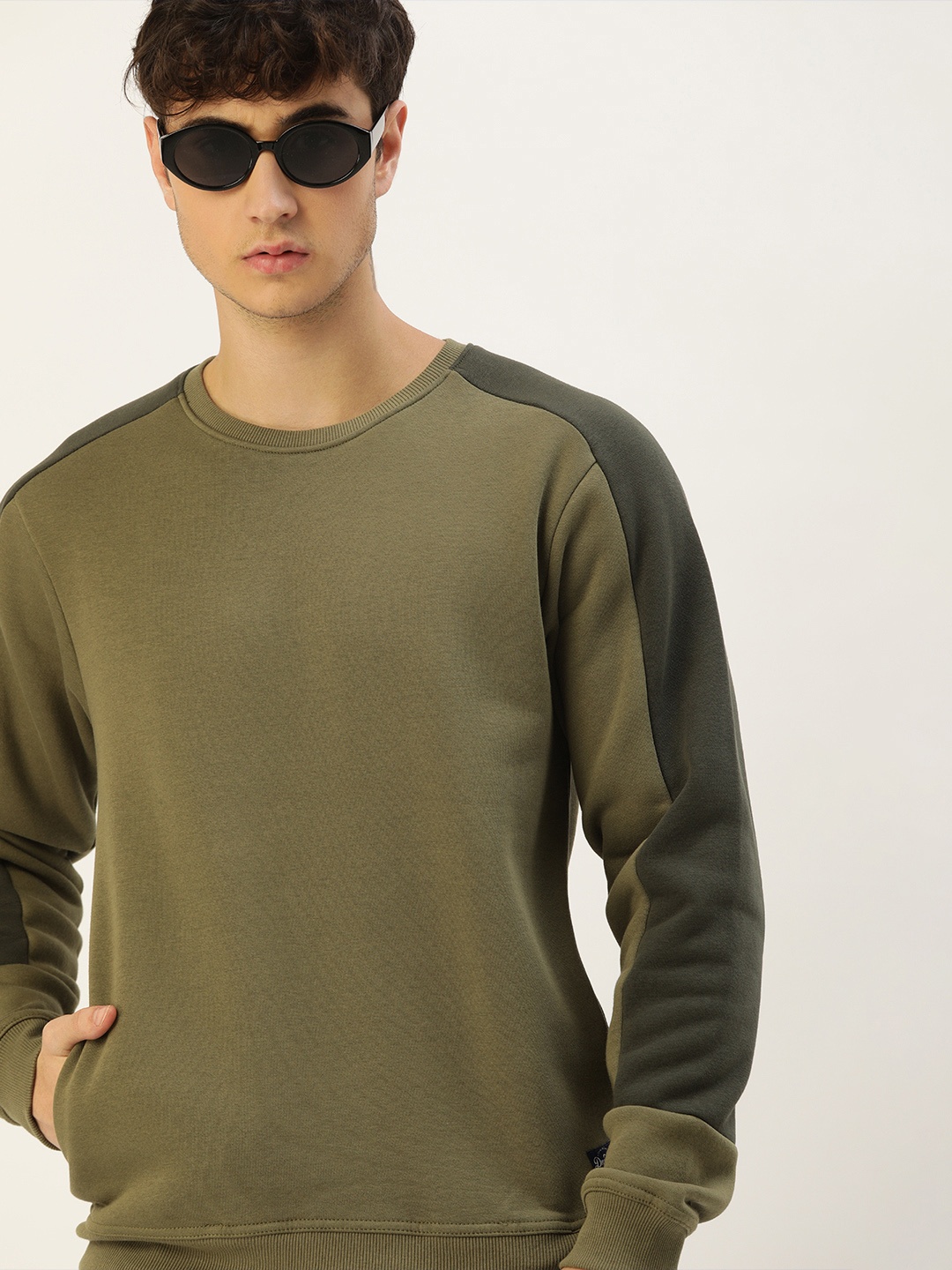 

Flying Machine Men Olive Green Solid Cotton Sweatshirt