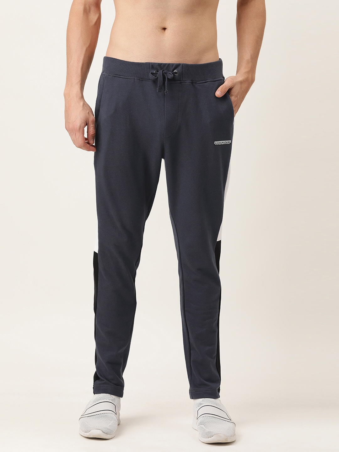 

Flying Machine Men Navy Blue Solid Jogger with Side Stripes