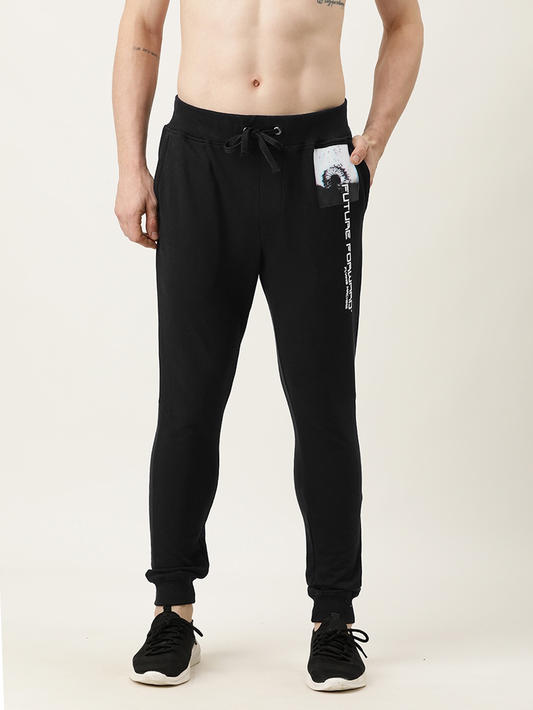 

Flying Machine Men Black & White Printed Pure Cotton Joggers