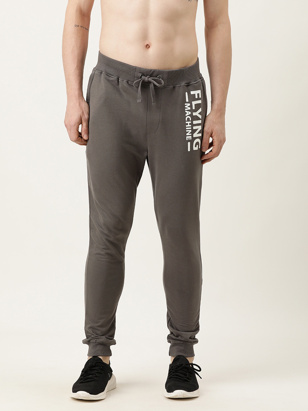 

Flying Machine Men Grey & White Printed Pure Cotton Joggers