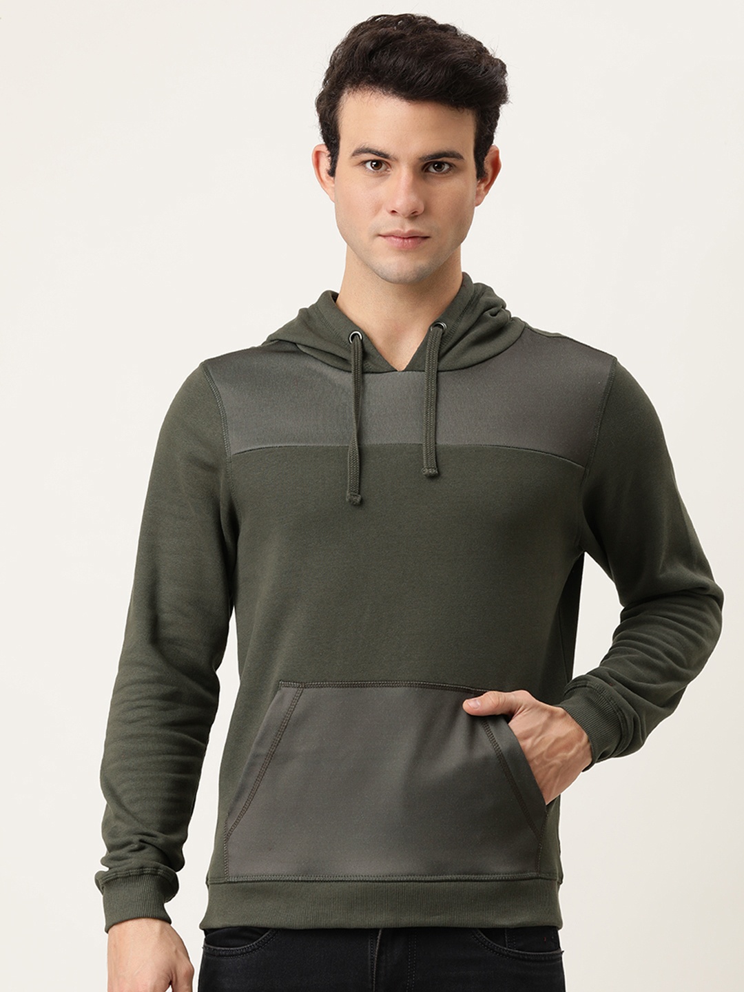 

Flying Machine Men Black Colourblocked Hooded Sweatshirt