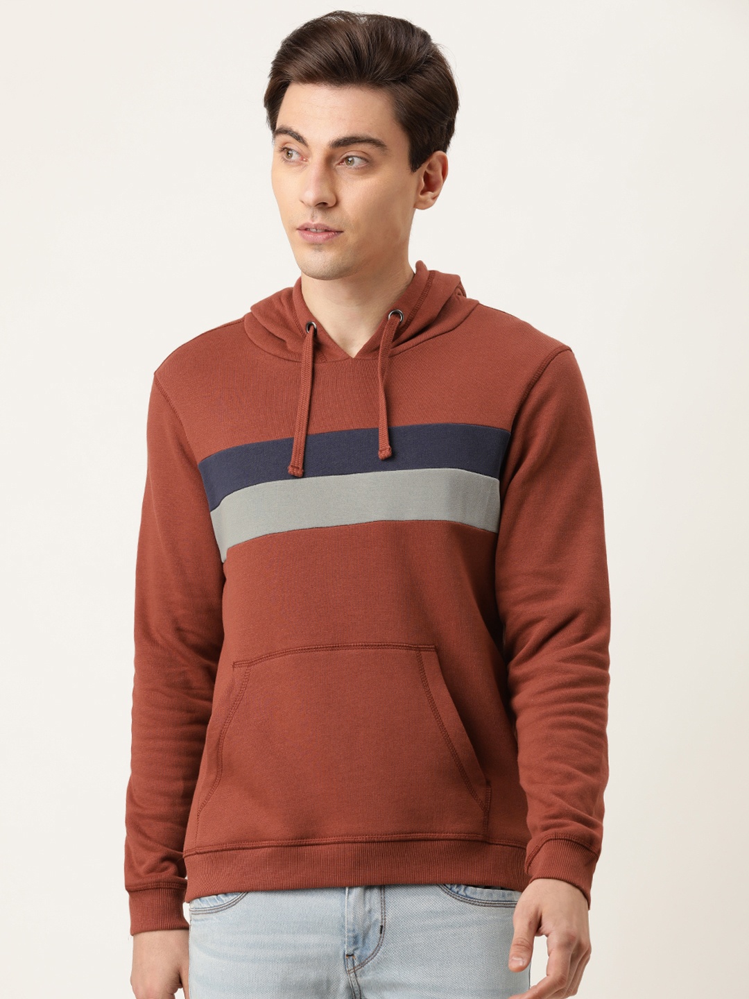 

Flying Machine Men Red Striped Hooded Sweatshirt