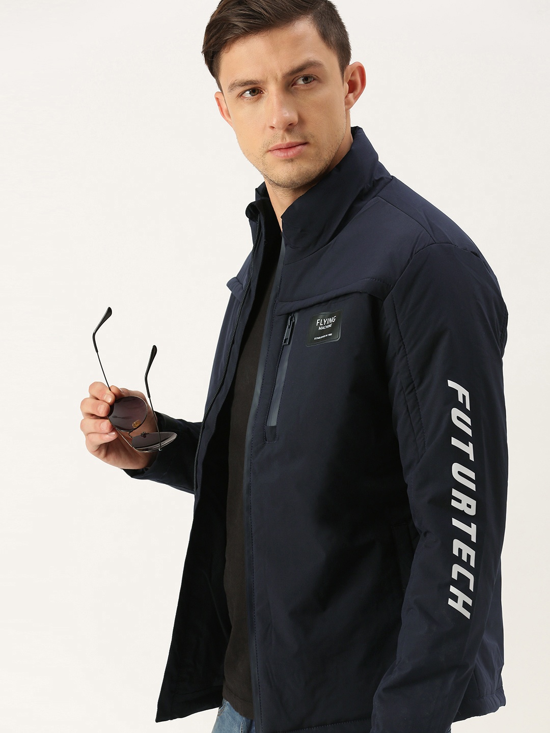 

Flying Machine Men Navy Blue Typography Printed Padded Jacket
