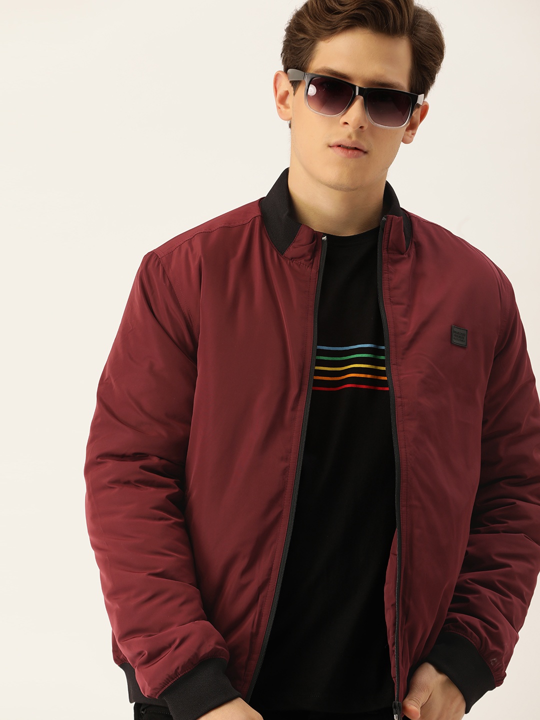 

Flying Machine Men Rust Solid Stand Collared Puffer Jacket