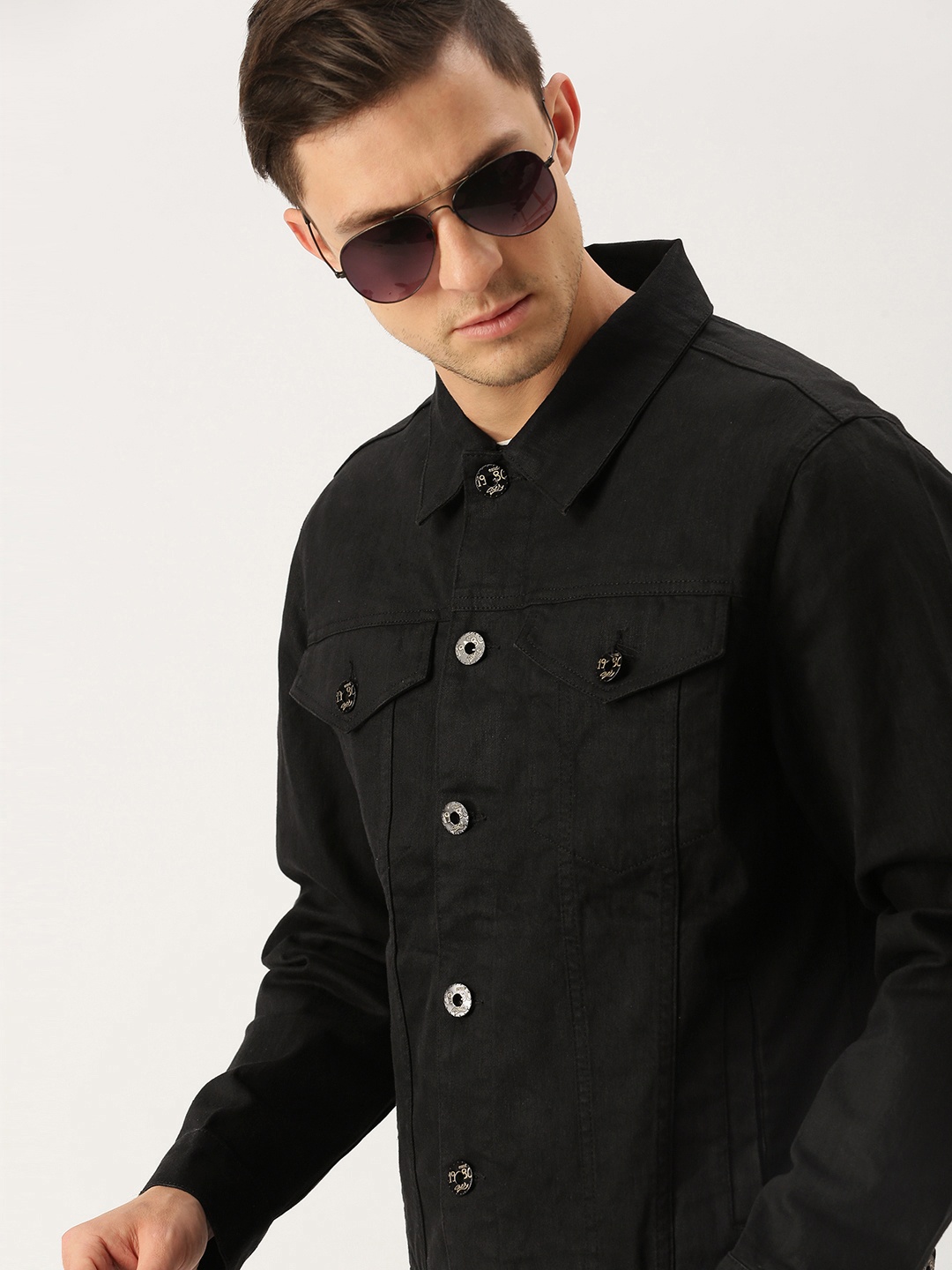 

Flying Machine Men Black Solid Regular Denim Trucker Jacket