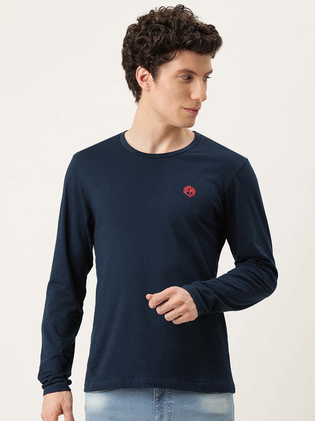 

Flying Machine Men Solid Blue Brand Logo Applique Pure Cotton T-shirt