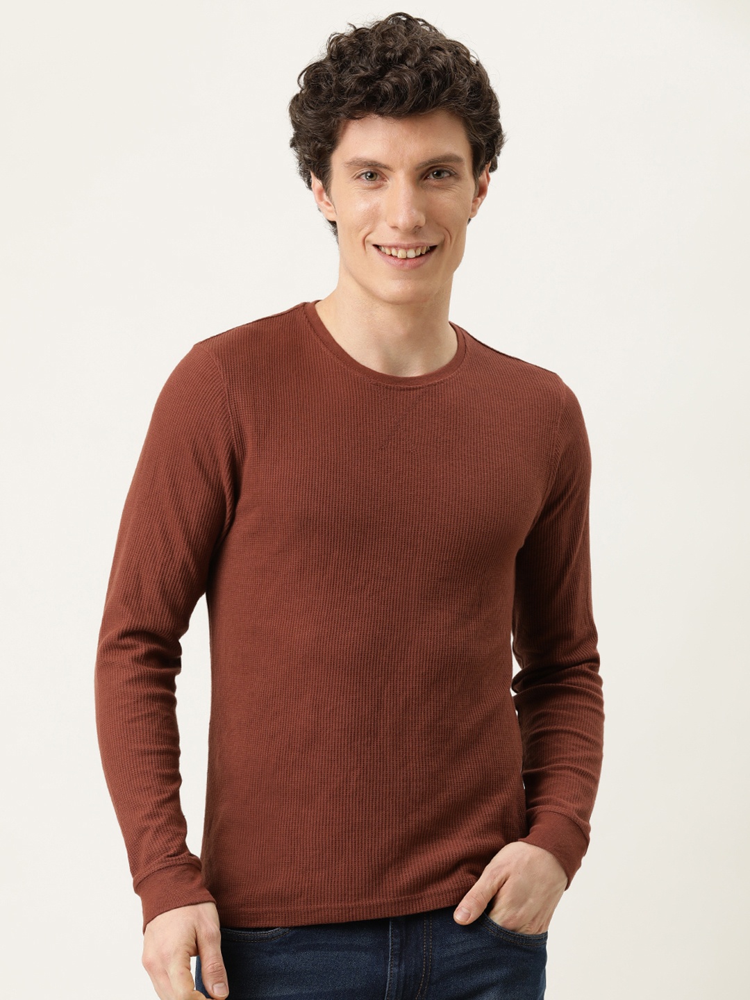 

Flying Machine Men Brown Self Design T-shirt