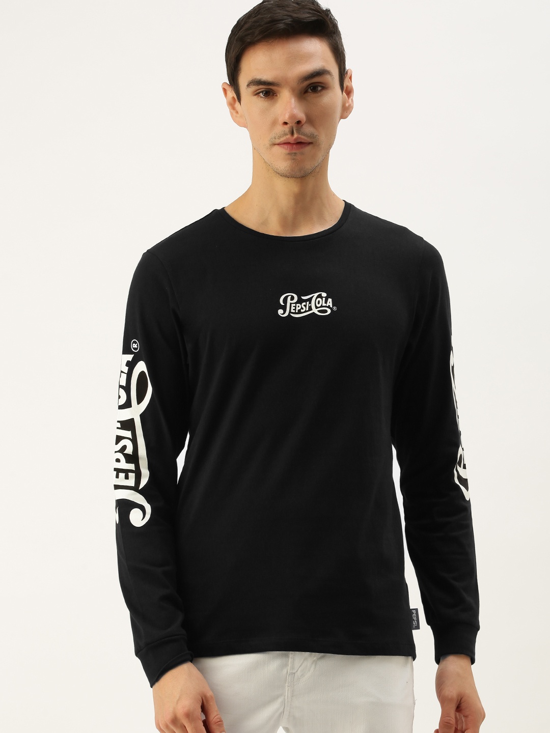 

Flying Machine X Pepsi Men Black Long Sleeve Pure Cotton T-shirt