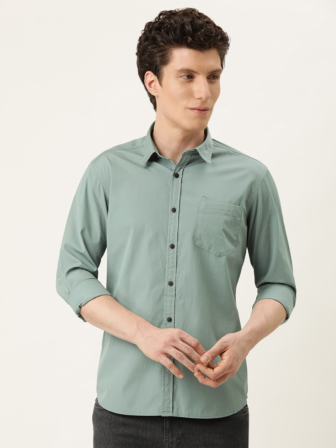 

Flying Machine Men Mint Green Slim Fit Solid Pure Cotton Opaque Casual Shirt