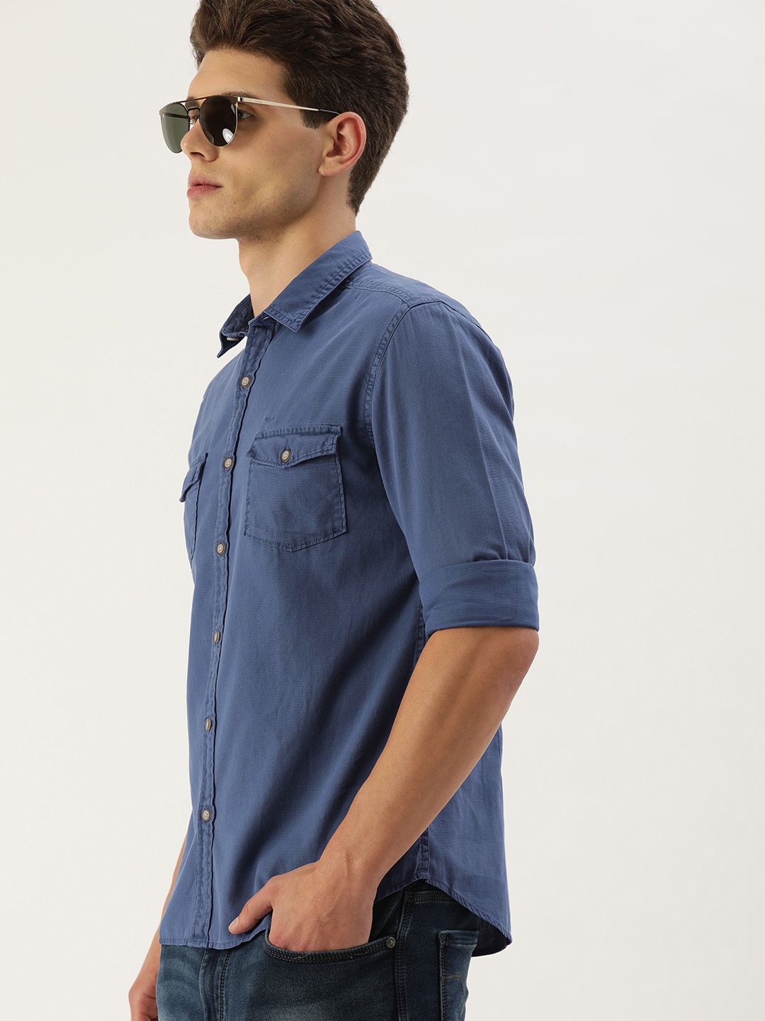 

Flying Machine Men Blue Slim Fit Opaque Pure Cotton Casual Shirt