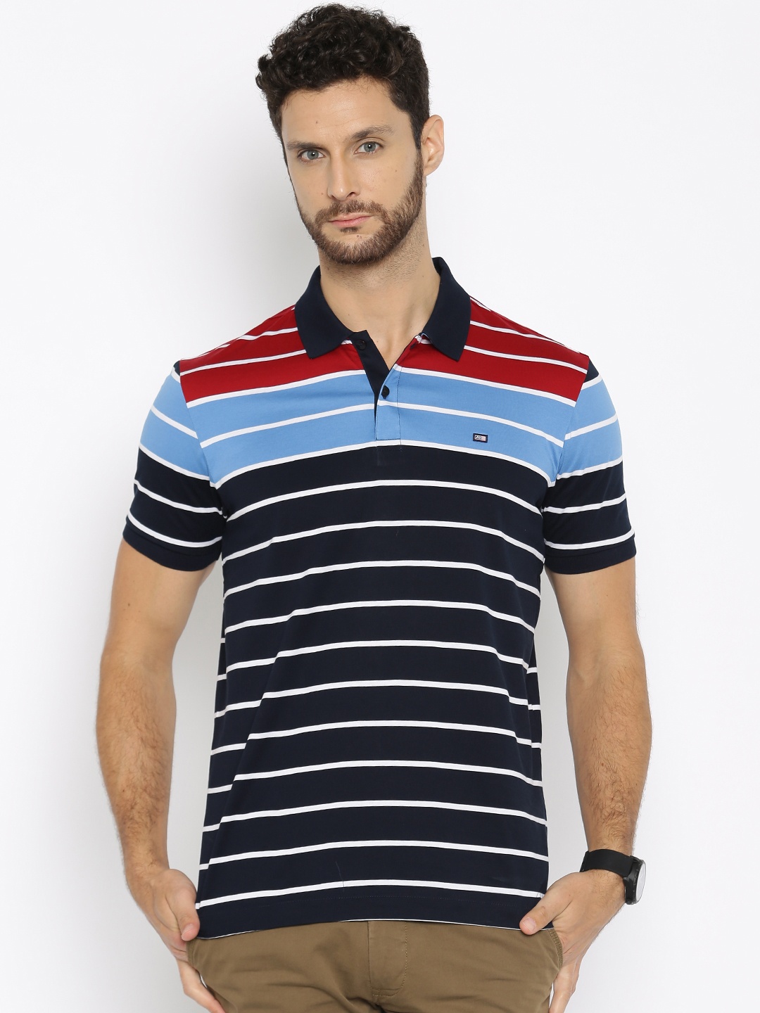 

Arrow Sport Men Blue Red Striped Polo Pure Cotton T-shirt