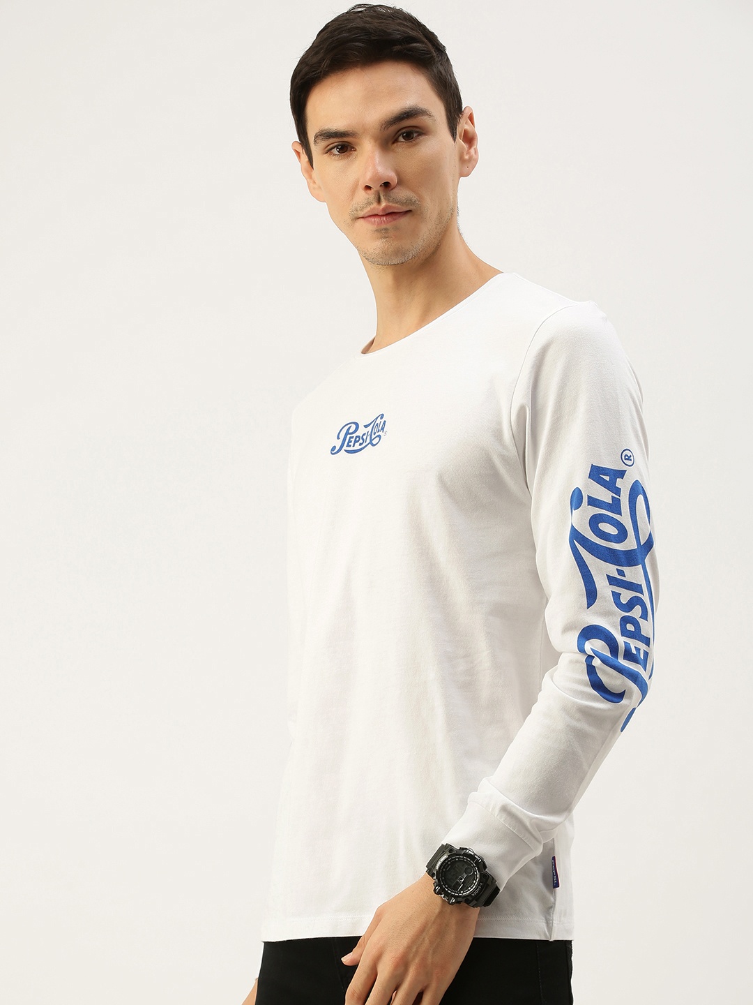 

Flying Machine X Pepsi Men Navy Long Sleeve Pure Cotton T-shirt, White
