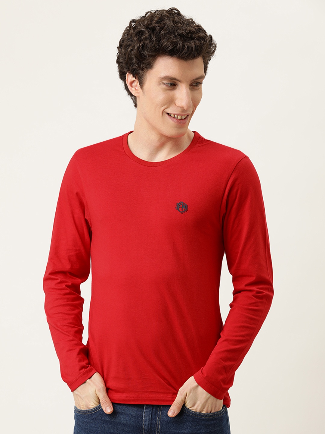

Flying Machine Men Solid Red Brand Logo Applique Pure Cotton T-shirt