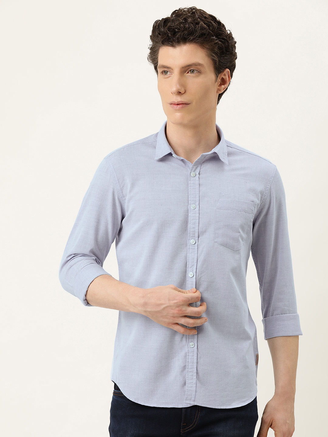 

Flying Machine Men Blue Slim Fit Solid Pure Cotton Opaque Casual Shirt