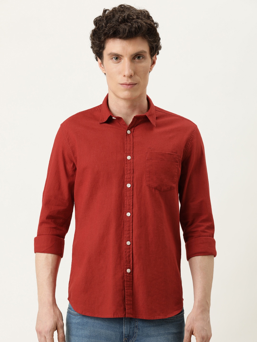 

Flying Machine Men Maroon Slim Fit Opaque Pure Cotton Casual Shirt
