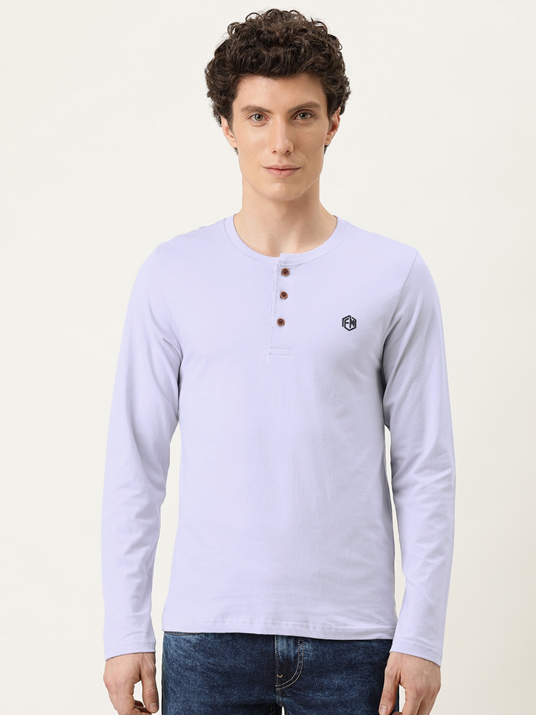 

Flying Machine Men Blue Pure Cotton Henley Neck T-shirt